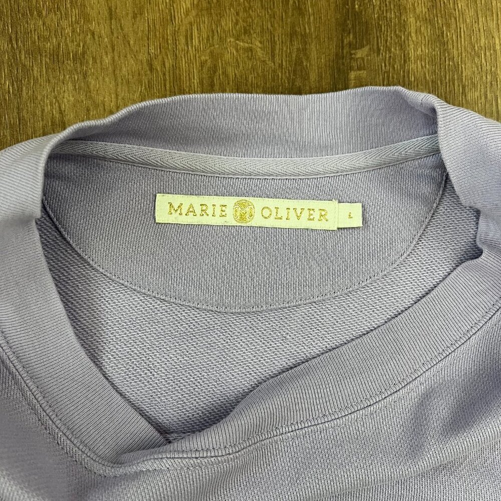 Marie Oliver Cappie Lavender Ruffled Shoulder French Terry Pima Cotton Sz L - Picture 5 of 11